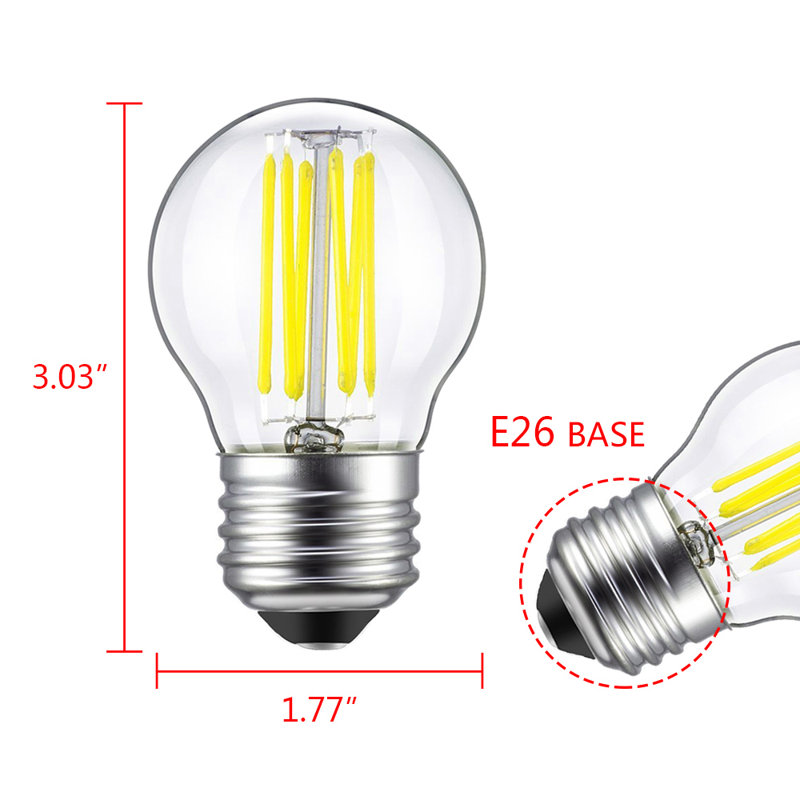 Ampoule à filament E26 Eison, G45 6W Couverture transparente blanc froid