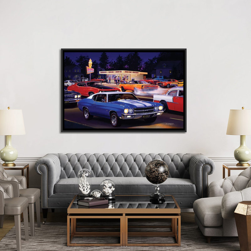 «Fast Fred's» par Bruce Kaiser, reproduction sur toile tendue, Cadre noir, H 32 po x l 48 po x P 1,5 po