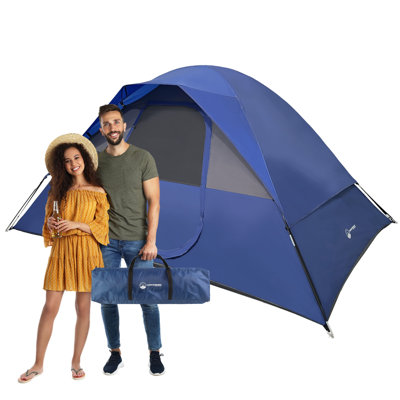 Wakeman Outdoors 5 Person Camping Dome Tent with Rain Fly and Carry Bag, Blue
