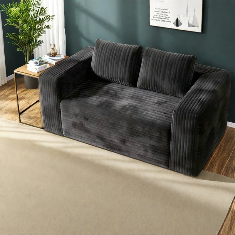 Canapé à compression moderne, causeuse compacte en velours côtelé pour petite maison