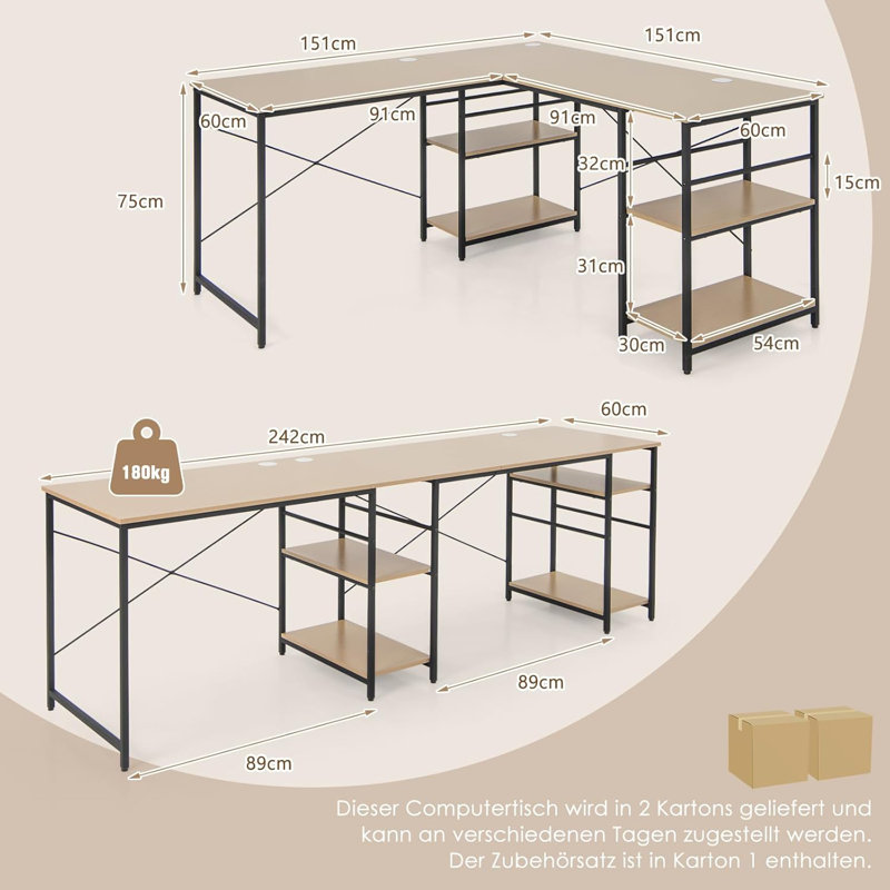 Prabh Metal Base Desk, Grey/Brown/Blue