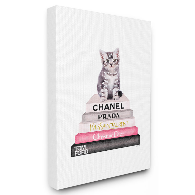 « bookstack with chat », reproduction, H 40 po x l 30 po x P 1,5 po, Toile tendue