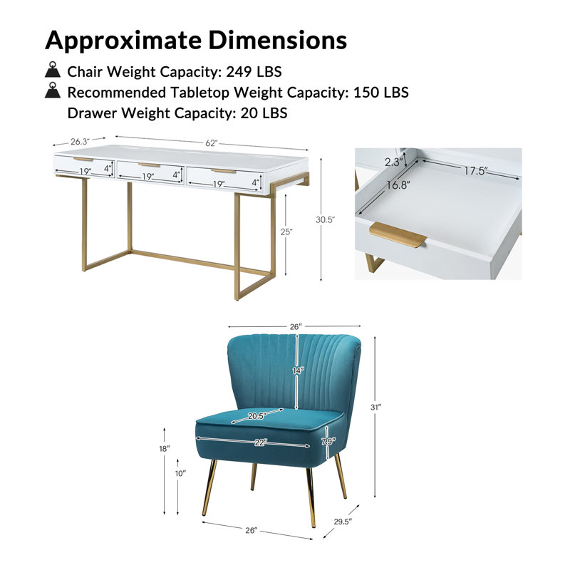 Euclid Modern 2-Piece Desk Office Chair Set, Blue