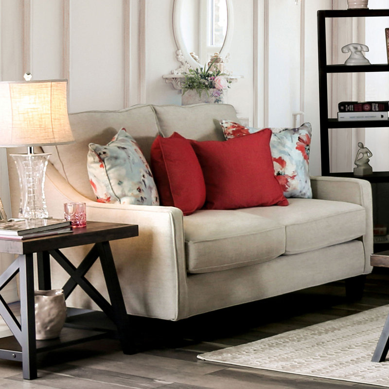 56.4" W Transitional Loveseat, Ivory
