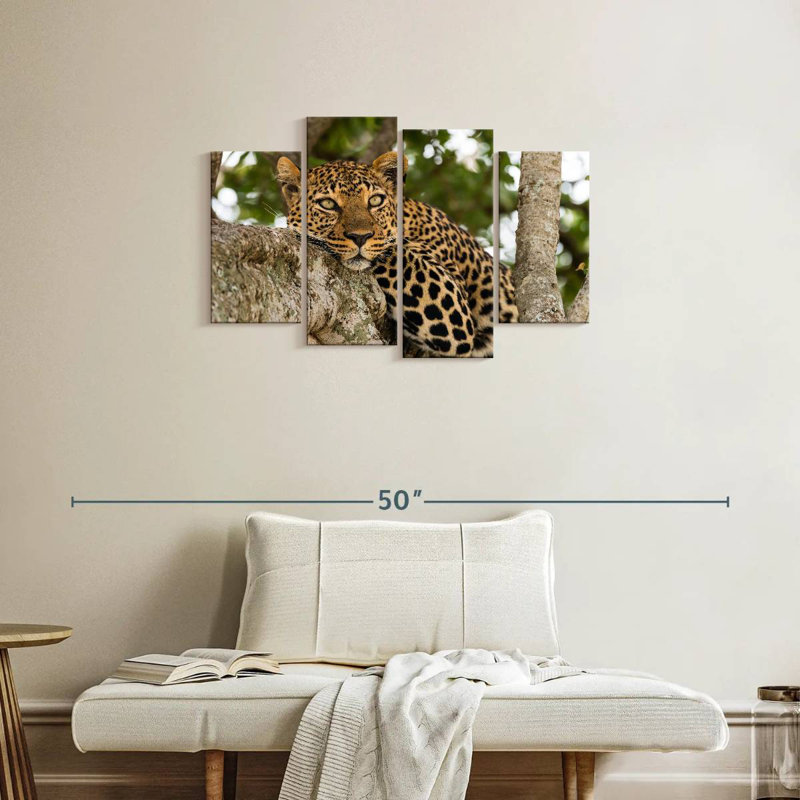 Leopard On Tree Trunk, 22" H x 36" W