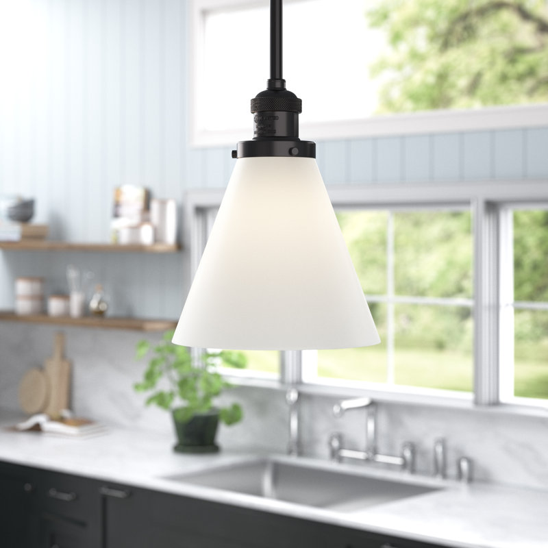 Luminaire suspendu conique à 1 lumière Anner, Blanc mat, Bronze huilé
