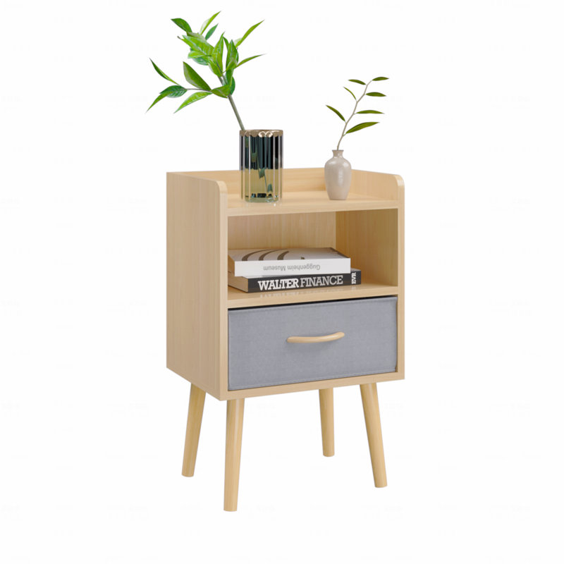 Table de chevet avec tiroir pliable en tissu, table de bout à 2 niveaux, table d'appoint avec rangement, Chêne