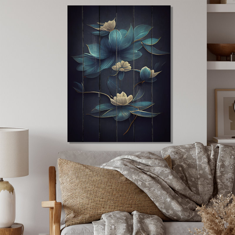 Fleurs chinoises bleues et blanches I - reproduction sur toile, H 20 po x l 12 po x P 1 po, Bois enveloppé