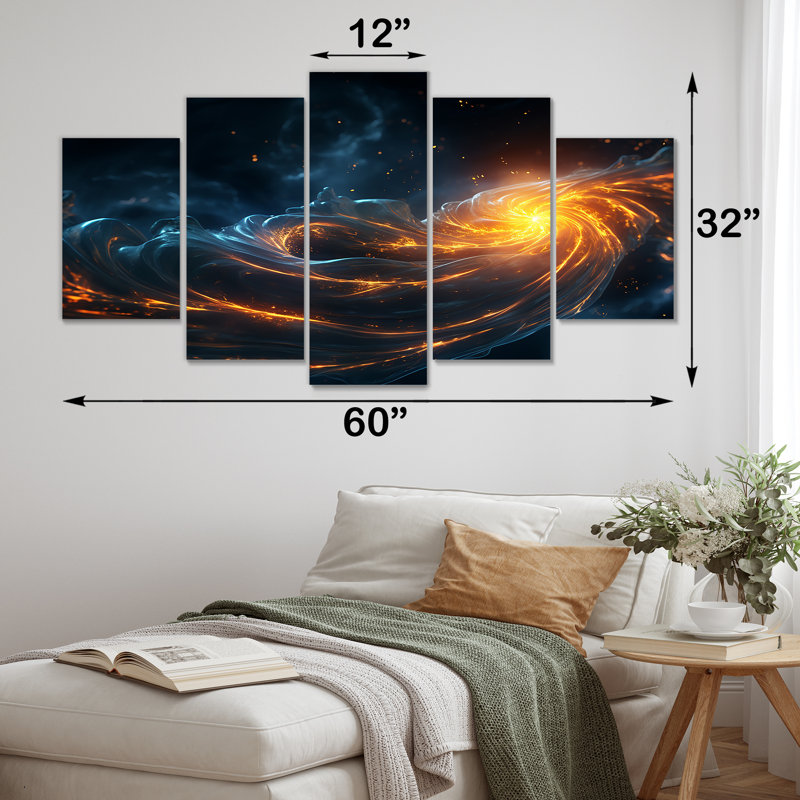 «Blue and Orange Cosmic Nebula II - Planets Multipanel», ensemble d'art mural