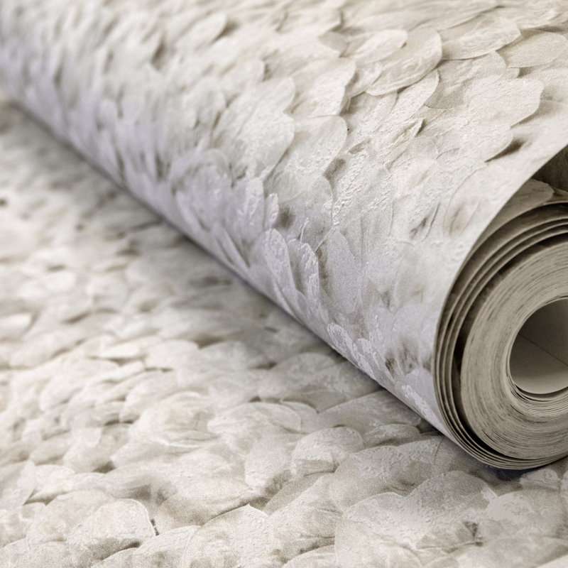 Salt 3D Embossed Lustre Arco Flower Leaf Wallpaper Roll, Cream