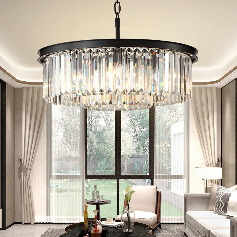 Luminaire de lustre en cristal moderne avec cristaux K9 9 lumières à 3 niveaux de conception de gouttes de pluie pour la salle à manger salon chambre à coucher