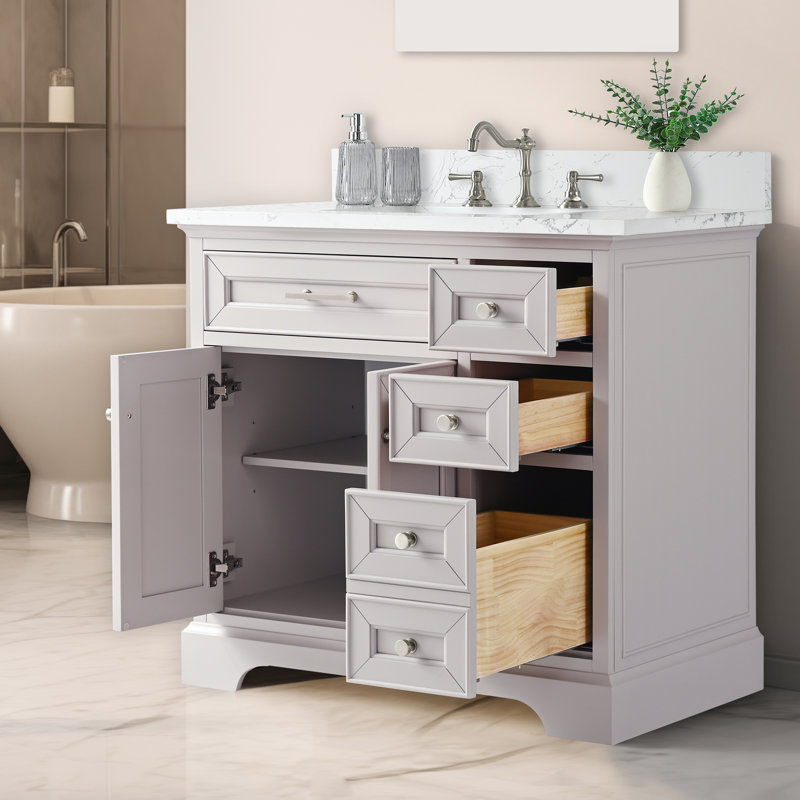 Currahee 36" Single Bathroom Vanity Set, Taupe/Brushed Nickel