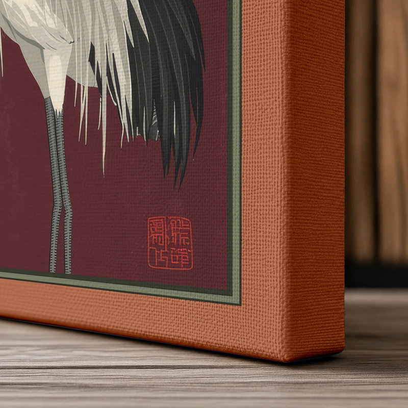 Crane Among Bamboo Japandi - Wrapped Canvas, 30x20 - 76.2 x 50.8 cm, Terracotta Border