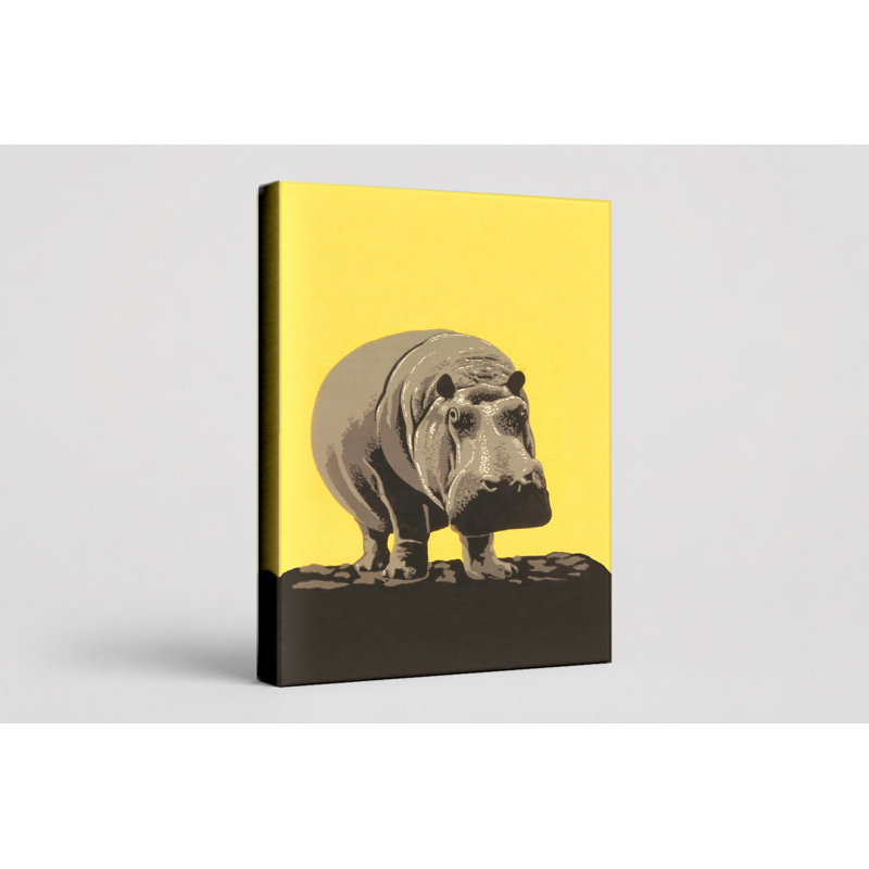 Hippopotame sur rocher - Portrait, art mural sur toile, 11" W x 14" H