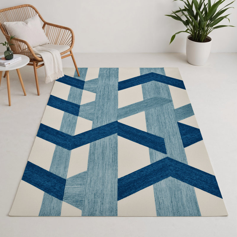 Tapis d'intérieur et d'extérieur à carreaux bleu, Rectangle 5 pi x 7 pi