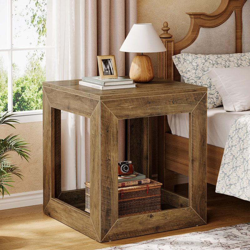 19.7" Square End Table With Storage Shelf, Modern Side Table With Open Cube Design, Easy Assembly Tall Nightstand