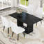 Ensemble de table et de chaises. Ensemble de salle à manger en panneau de fibres à densité moyenne à motif de marbre noir - 63 po x 35,4 po avec 4 chaises en polyuréthane blanc avec un dossier élargi. Une sensation luxueuse.