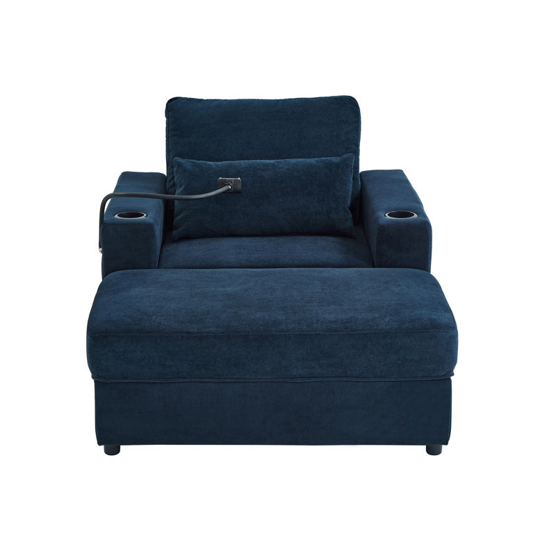Fauteuil en chenille avec repose-pieds avec rangement, Bleu