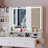 41" Large Size Left Drawer Desktop Vanity Table+Cushioned Stool Dresser Set, 2 Ac+2 Usb Power Station, Hair Dryer Stand, Extra Large Touch Control Led Mirror, 3-Color Switch, Epa, Gcc, Ul Certificate-1349244127