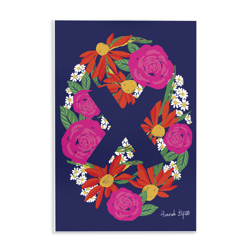 Art floral sur plaque florale lettre X par Hannah Louise Byatt, H 15 po x l 10 po