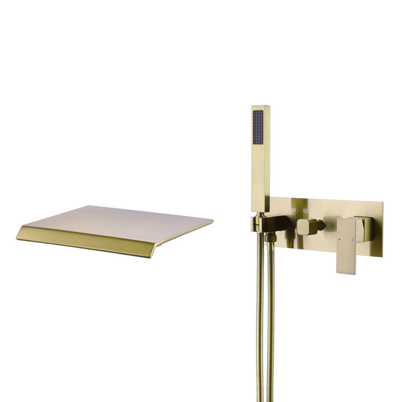 2 Handle Wall Roman Tub Faucet with Diverter, Brushed Gold