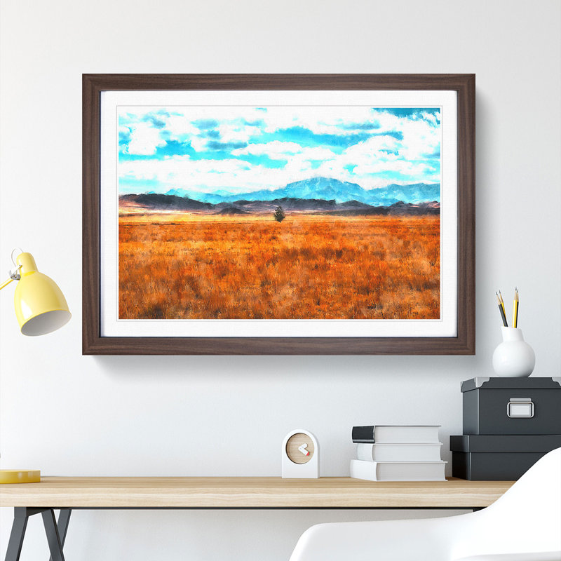 Lone Tree in Montana 1 Piece Single Picture Frame Painting on MDF, 62cm H x 87cm W x 2cm D, Walnut Framed