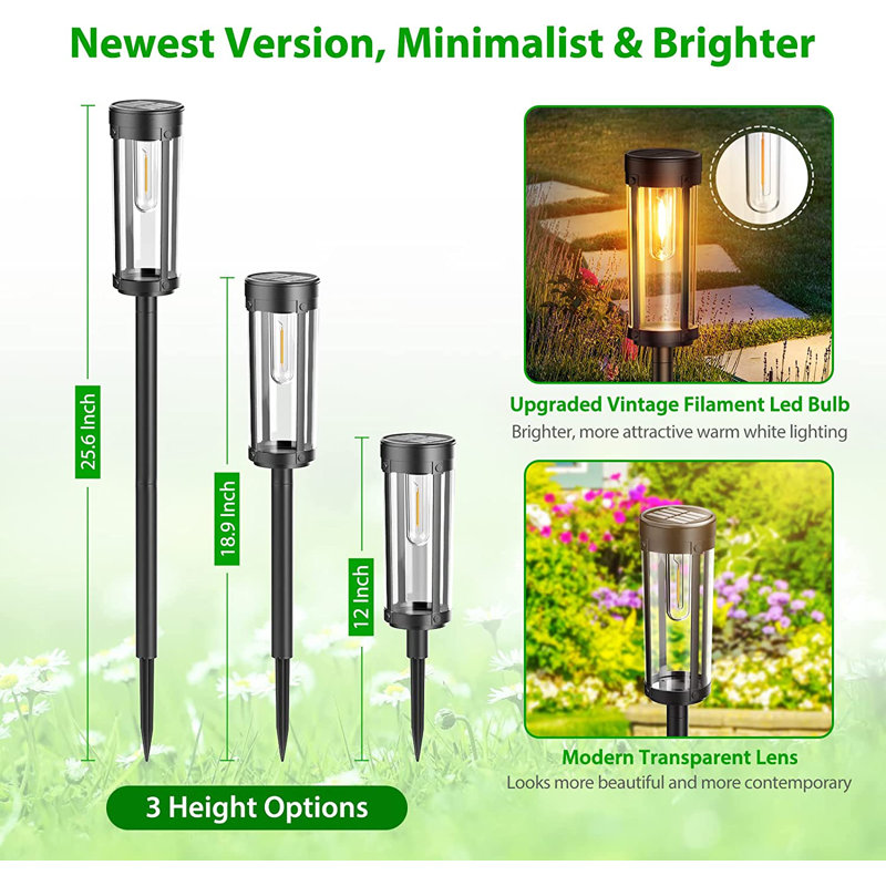 6-Pack Black Solar LED Pathway Lights with Plastic Housing