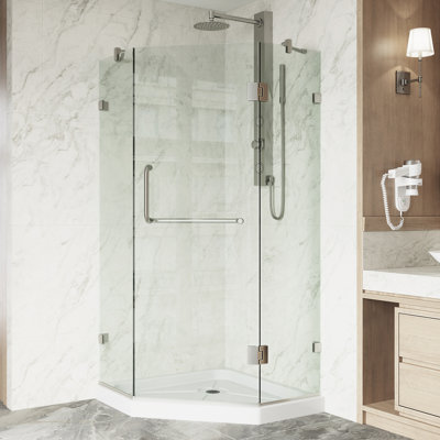 Piedmont 36" W x 36" D x 77" H Hinged Frameless Shower Enclosure with 3/8  Clear Glass&Base