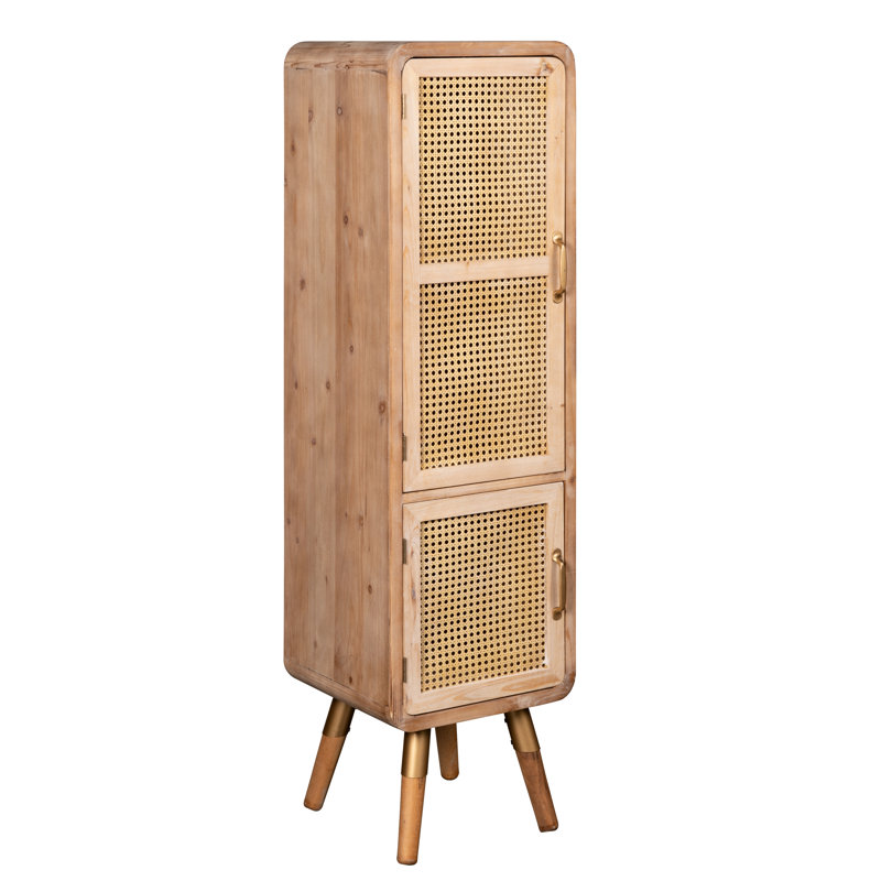 Natural Brown Tall Cane Door Accent Cabinet