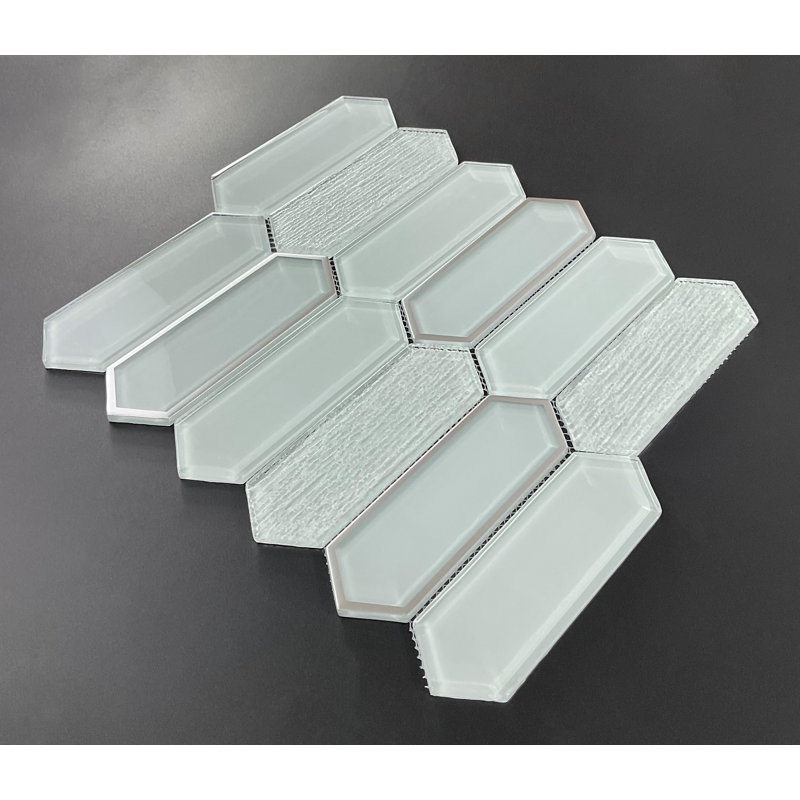 Glass Mosaic Wall Tile, Light Gray & Silver Glazed