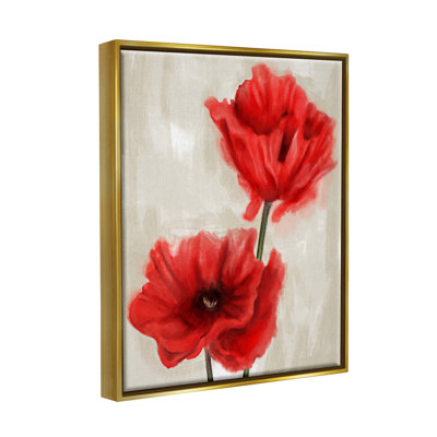 " Soft Petal Poppies Red Beige Floral Painting "