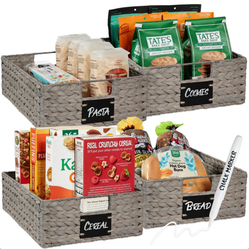Pantry Baskets, Gray, 5" H x 16" W x 12" D