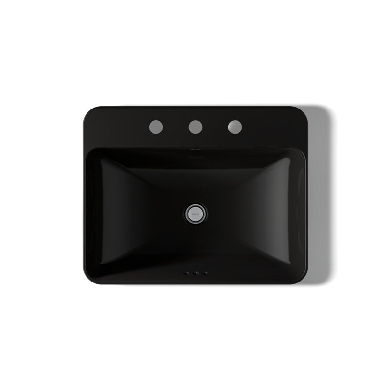 Vox Vitreous China Rectangular Vessel Bathroom Sink with Overflow, Black Black, 3
