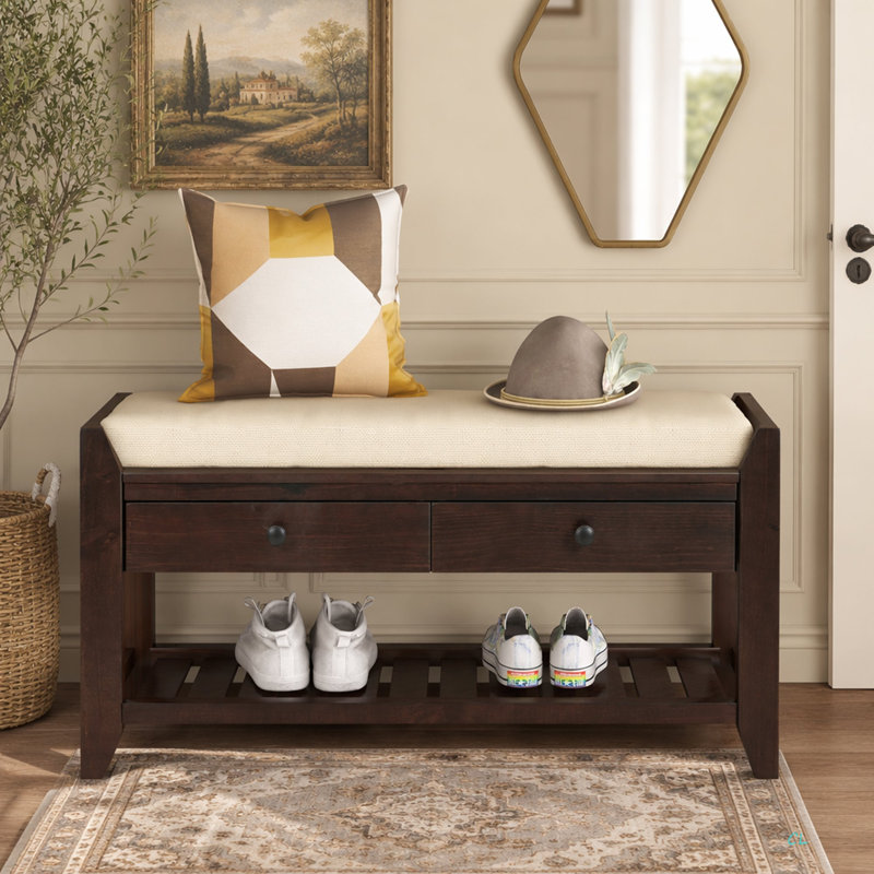Range-chaussures avec siège rembourré et tiroirs, banc de rangement polyvalent pour entrée, Brown, Beige
