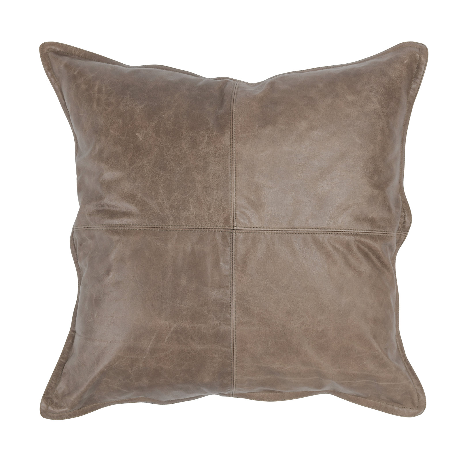 Cutler 24" Genuine Leather Pillow Cover & Insert, Taupe, Square 22"
