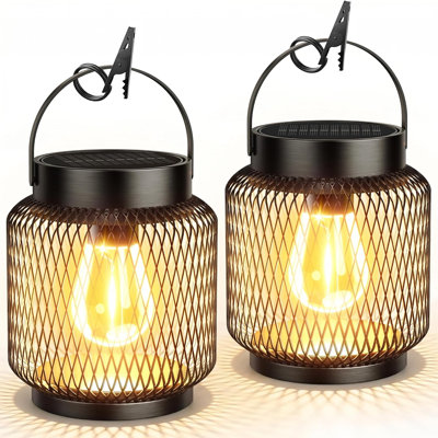 Waterproof Outdoor Metal Solar Hanging Lanterns, Bright Solar Powered Lights Up to 15 Hours Working Time, Modern Decorative Solar Lantern for Yard Patio Path Tree Garden