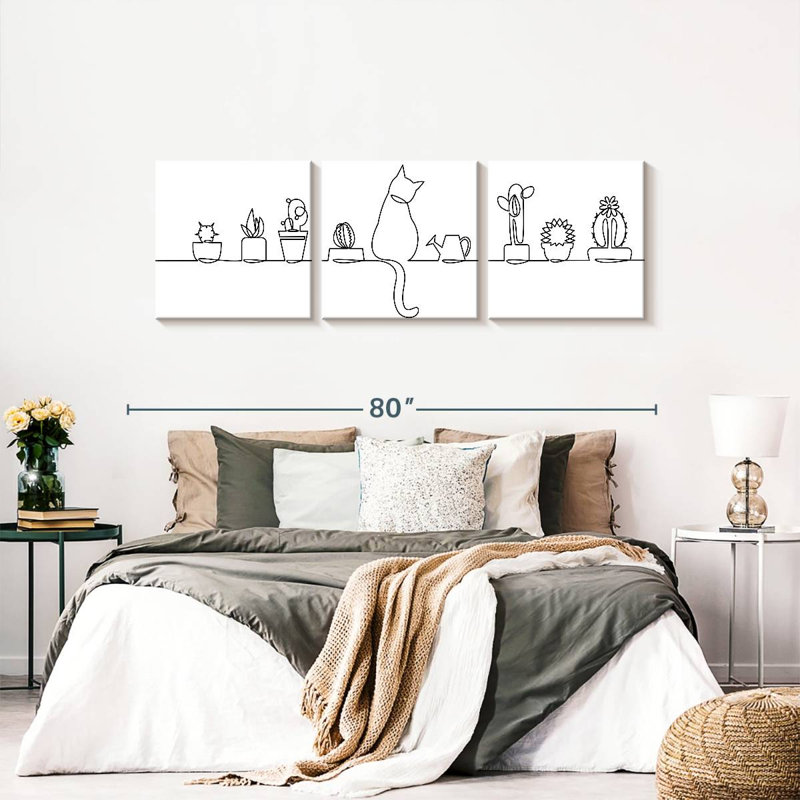 Chat et cactus, reproduction sur toile, H 74 po x l 24 po x P 1,25 po