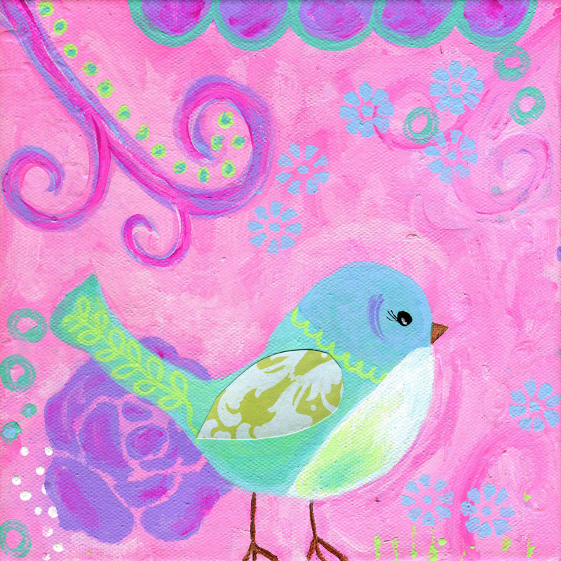 «Blue Green Bird» par Jill Lambert, reproduction sur toile tendue, H 48 po x l 48 po x P 1,5 po
