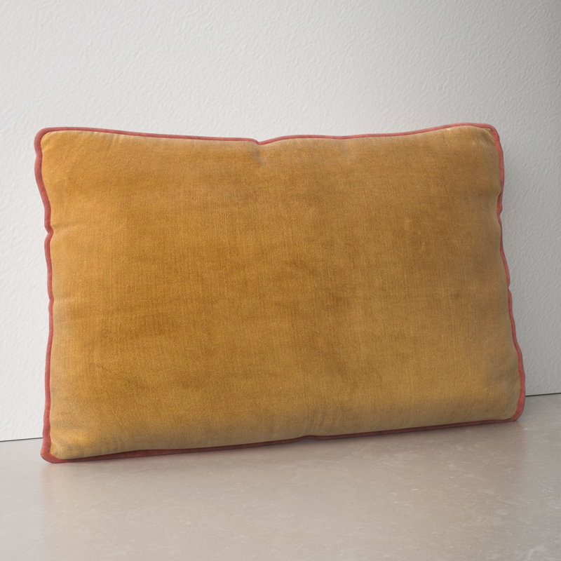 Yellow Cotton Lumbar Throw Pillow with Piped Edges