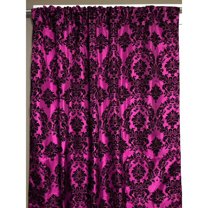 Amboy Semi Sheer Curtain Single Panel, 56" W x 84" L, Black/Fuchsia