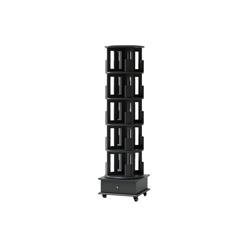 Bibliothèque rotative de style moderne, (5 tablettes) H 71,65 po x l 19,29 po x P 19,29 po, Noir