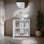 Deux tablettes latérales sous le lavabo avec une porte, un arrière découpé et un rangement compact pour salle de bain à fixation libre de 22 pouces-609929748