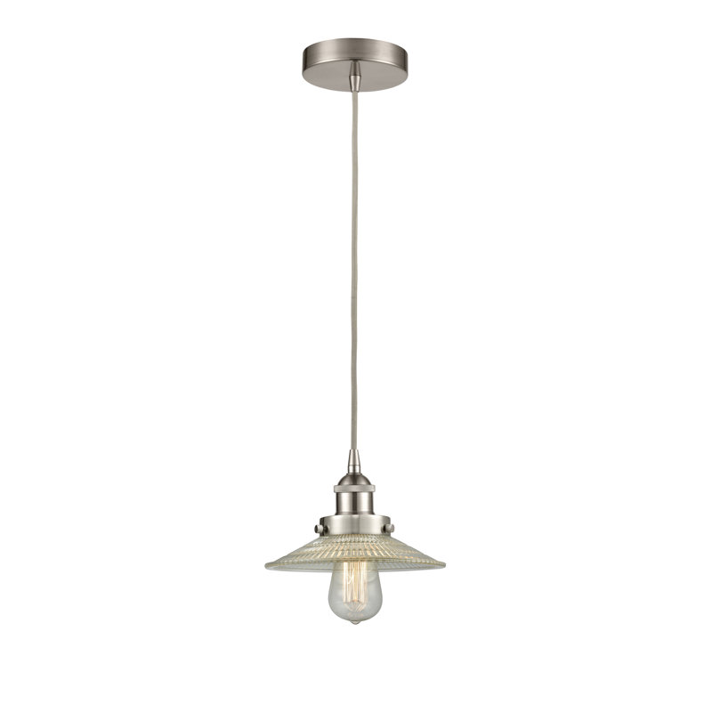 Luminaire suspendu conique à 1 lumière Cahaba, Transparent, Nickel satiné brossé