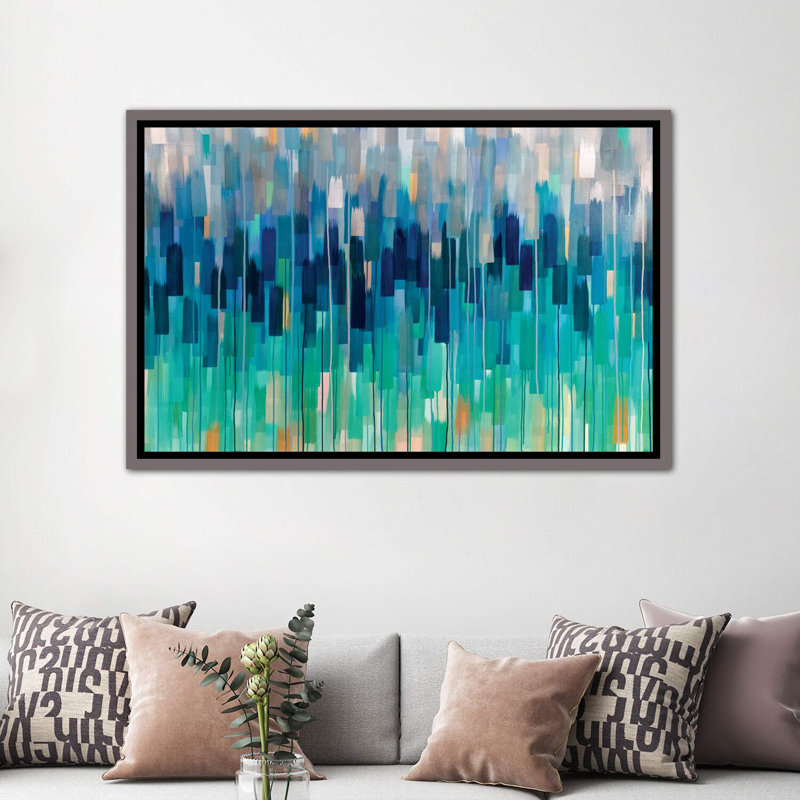 «Sky Lights» par Rashelle Roos - impression d'art graphique, H 40 po x l 60 po x 1,5 po, Cadre flottant gris