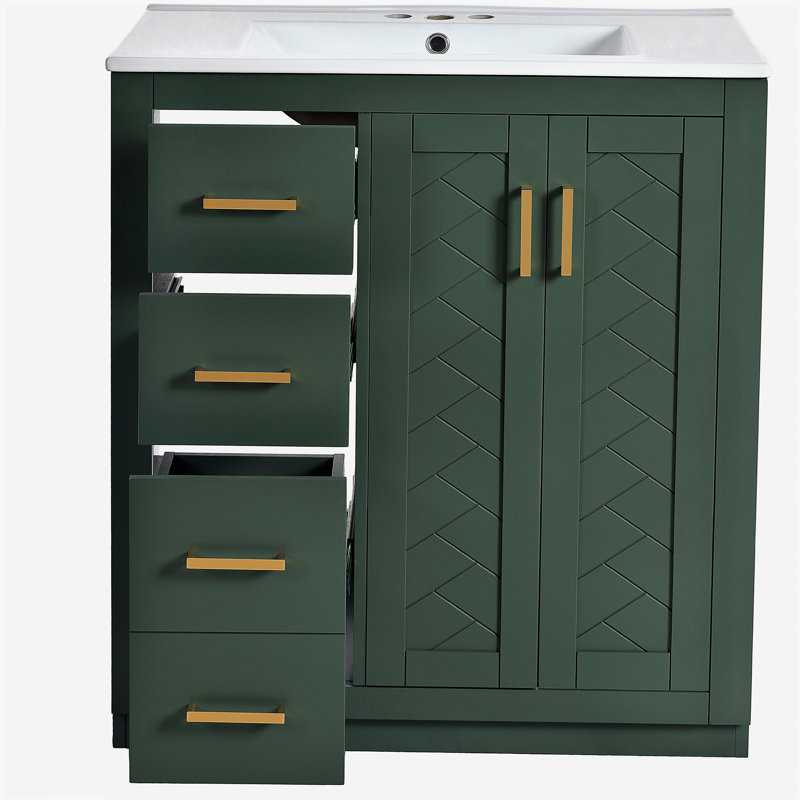 30'' Bathroom Vanity with Ceramic Sink Combo,Solid Wood Frame Bathroom Storage Cabinet, Freestanding Vanity Set with 3 Drawers& Soft Closing Doors