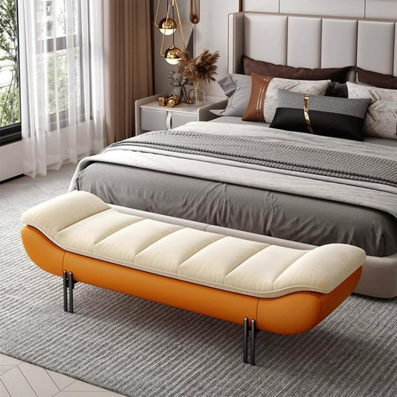 Upholstered Bench, 16.54"H x 47.24"W x 19.69"D, Beige/Orange
