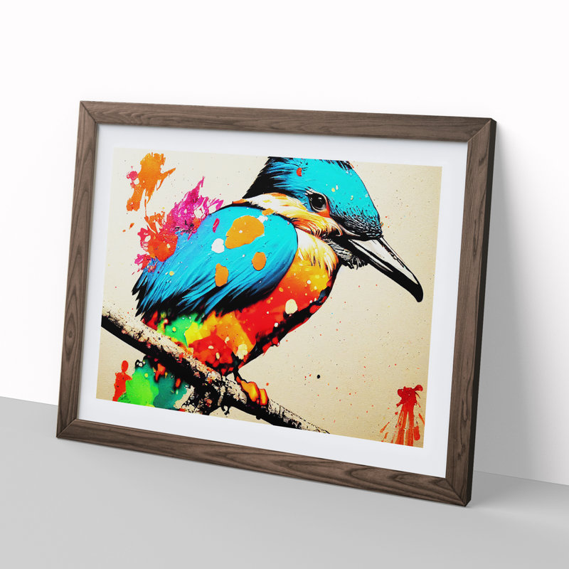 Kingfisher Bird Splashed Vol.4 Abstract - Framed Print, 34cm H x 46cm W x 2cm D, Walnut