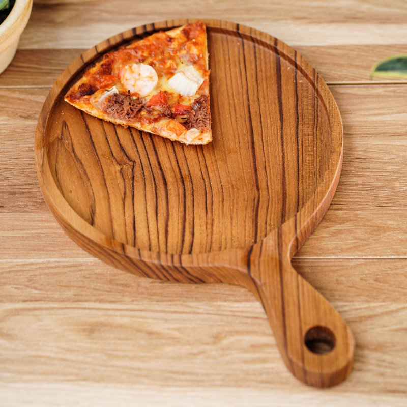 Assiette en bois de teck 8 pouces avec poignée