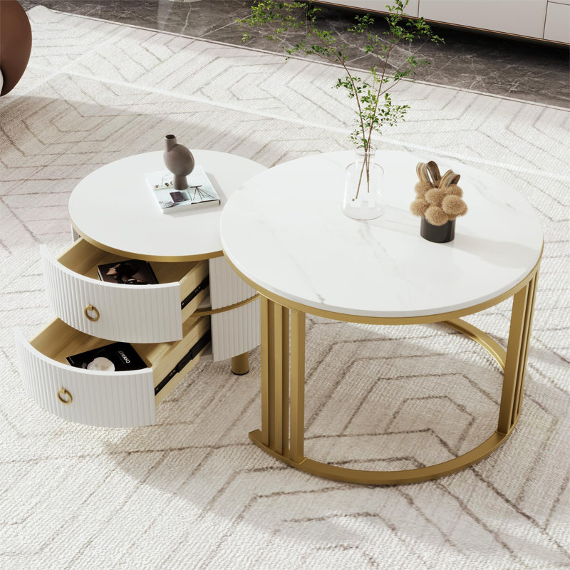 Asbey Coffee Table with Storage, White, White/White Marble