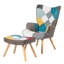 Fauteuil d'appoint en tissu de lin avec pieds en bois Patchwork-94202204